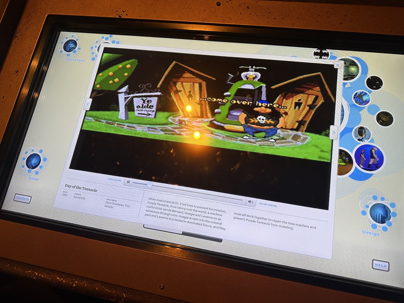 A screenshot of the
videogame 'Day of the Tentacle' from the Seattle's Museum of Popular Culture
