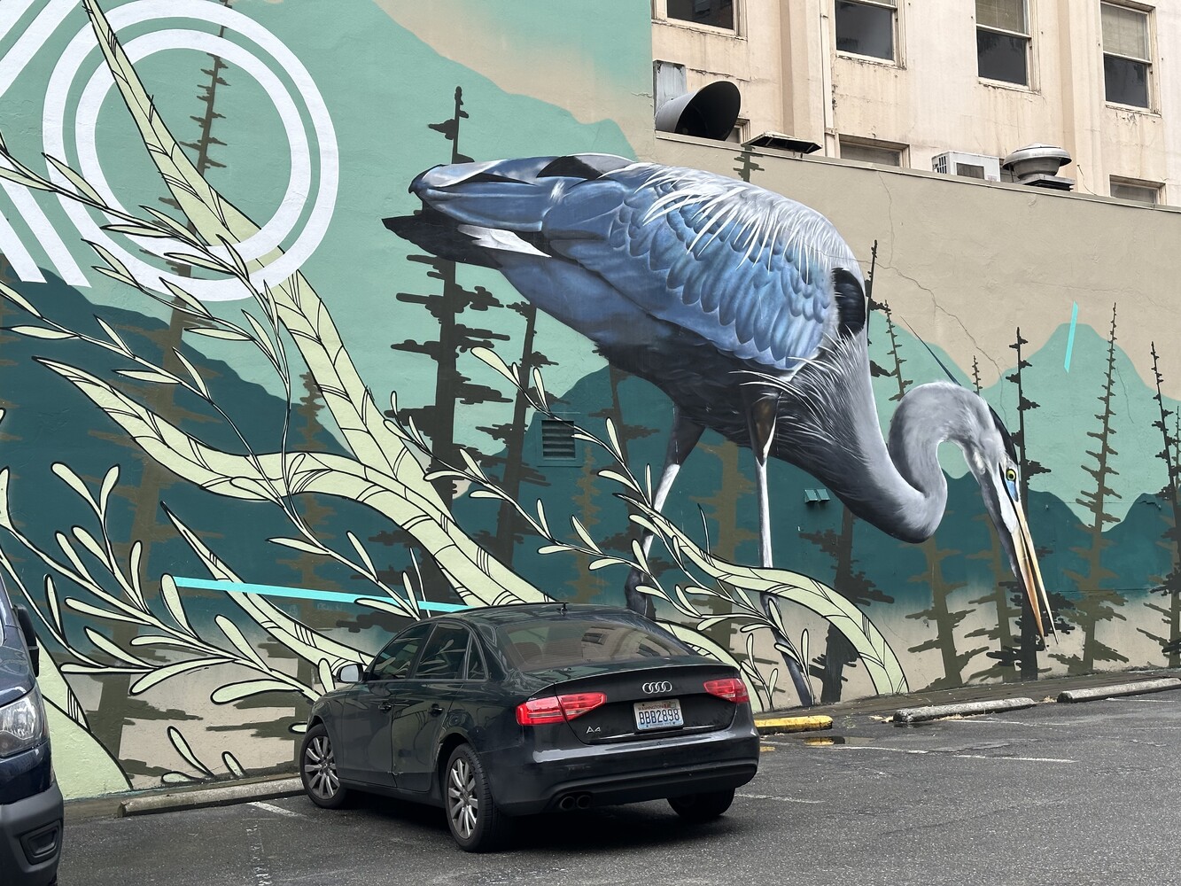 A Heron depicted in a
Mural in Seattle